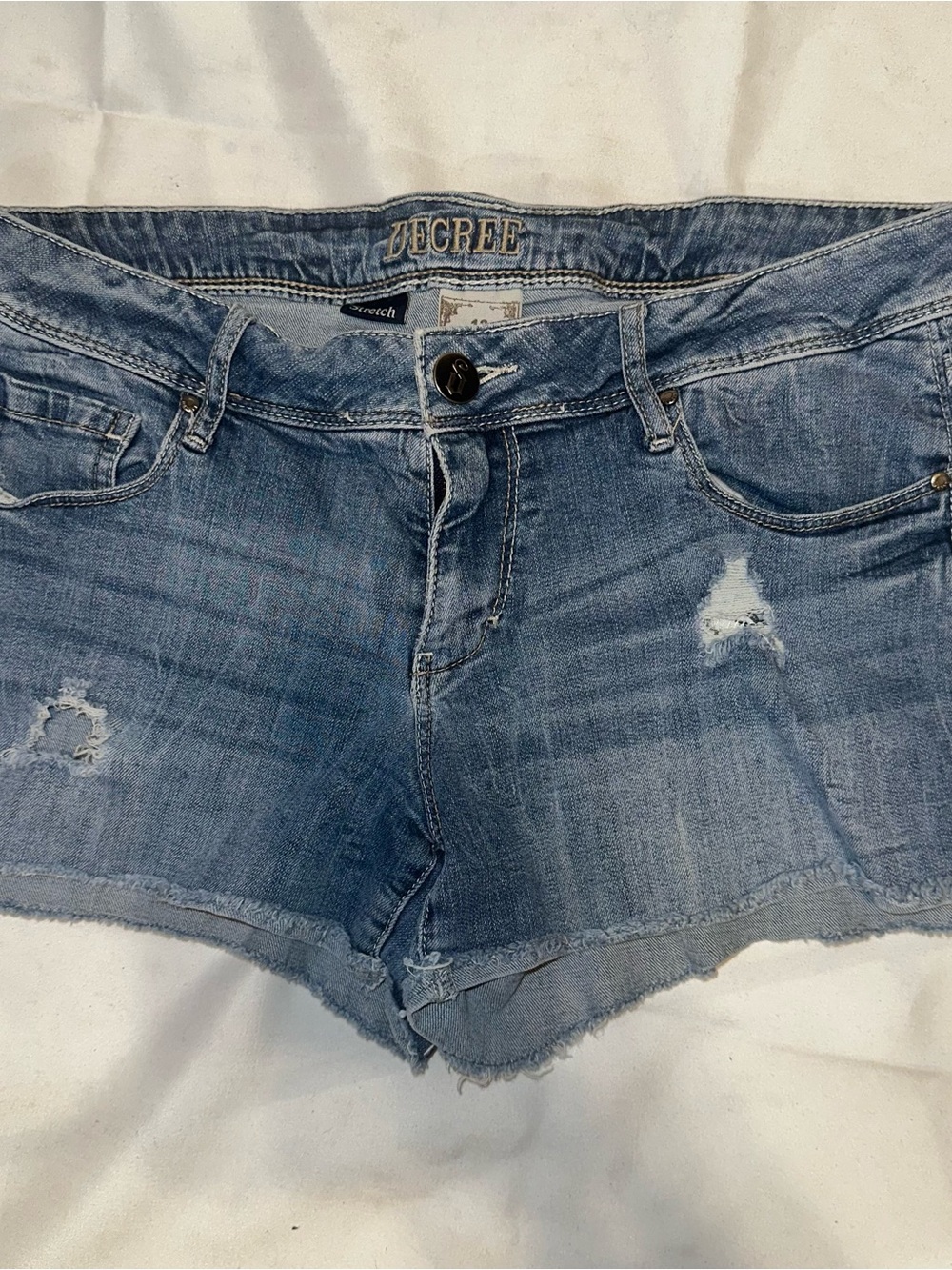 Decree Light Blue Distressed Denim Cutoff Shorts Womens Size 13 Low Rise Frayed